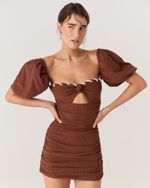 VESTIDO RETRÔ COM MANGAS BUFANTES MARROM ROBERTA 