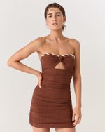 VESTIDO RETRÔ COM MANGAS BUFANTES MARROM ROBERTA 