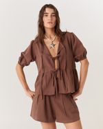 SHORT ALFAIATARIA DE LINHO MARROM PRI