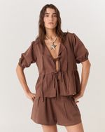 SHORT ALFAIATARIA DE LINHO MARROM PRI