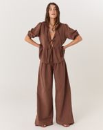 CALÇA ALFAIATARIA PANTALONA DE LINHO MARROM VICKY