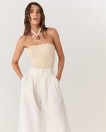 CALÇA ALFAIATARIA PANTALONA DE LINHO OFF WHITE VICKY NEW