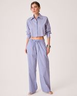 Camisa Cropped Gi Azul Listrado