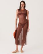 VESTIDO TULE MARROM GI NEW 