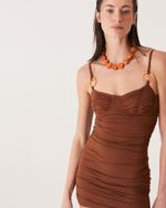 Vestido Meia Taça Marrom Café com detalhe Laranja Florence NK