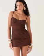 VESTIDO MEIA TAÇA VESTO TULE MARROM FLORENCE