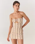 VESTÔ MAIÔ E VESTIDO RETRÔ COM MANGAS BUFANTES ESTAMPADA WAVES ROBERTA 