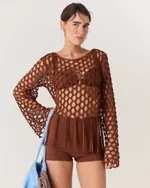 CROPPED MACRAME MARROM ELLE 