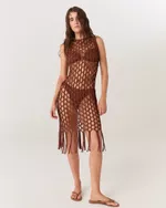VESTIDO HANNA MIDI MACRAME MARROM 