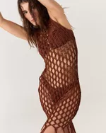 VESTIDO HANNA MIDI MACRAME MARROM 