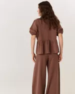CALÇA ALFAIATARIA PANTALONA DE LINHO MARROM VICKY
