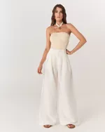 CALÇA ALFAIATARIA PANTALONA DE LINHO OFF WHITE VICKY NEW