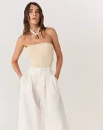 CALÇA ALFAIATARIA PANTALONA DE LINHO OFF WHITE VICKY NEW