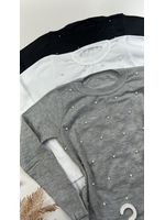 Tricot Manga Longa Perolas Preto