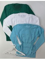 Tricot Manga Longa Perolas Azul 