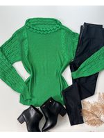 Blusa Tricot Detalhes Trançados Verde 