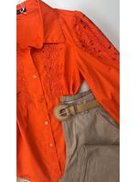 Camisa Tricoline Bordada Laranja
