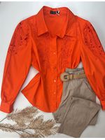 Camisa Tricoline Bordada Laranja