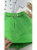Short Saia Com Cinto Verde Limão 
