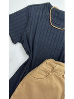 Blusa Canelada Preta Manguinha 