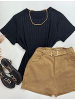 Blusa Canelada Preta Manguinha 