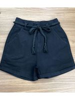 Short Sarja Cinto Trançado Preto