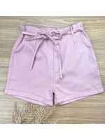 Short Sarja Cenoura Com Cinto Rosê 