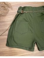 Short Sarja Cenoura Cinto Trançando Corrente Verde Militar