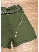 Short Sarja Cenoura Cinto Trançando Corrente Verde Militar