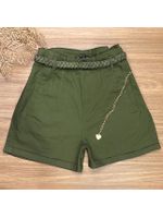 Short Sarja Cenoura Cinto Trançando Corrente Verde Militar