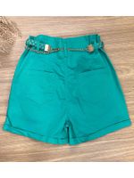 Short Sarja Cenoura Cinto Trançando Corrente Verde Água 