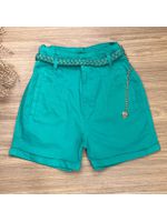 Short Sarja Cenoura Cinto Trançando Corrente Verde Água 