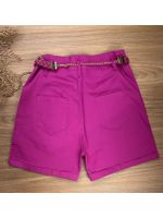 Short Sarja Cenoura Cinto Trançando Corrente Fucsia 