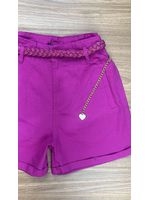 Short Sarja Cenoura Cinto Trançando Corrente Fucsia 