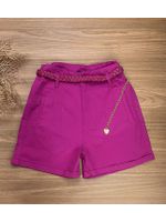 Short Sarja Cenoura Cinto Trançando Corrente Fucsia 