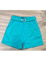 Short Sarja Cenoura Cinto Fivela Verde Água