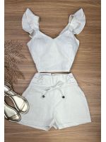 Conjunto Linho Short E Croopped Cru