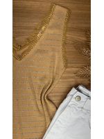 Blusa Regata Strass e Renda Bege 