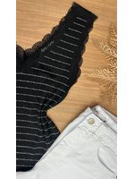 Blusa Regata Strass e Renda Preta