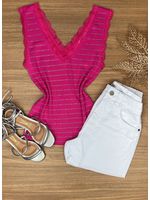 Blusa Regata Strass e Renda Pink