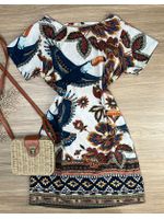 Vestido Estampa Tropical com Manga 