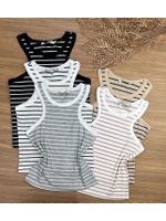 Blusa Regata Listras Mescla com Branco