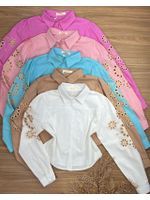 Camisa Manga Bordada Bege