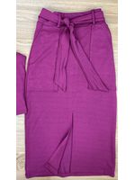 Conjunto Moletinho Saia Mid e Blusa Gola Alta Fucsia 