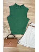Blusa cavada com gola alta verde
