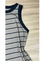 Vestido Mid canelado listras Preta com Nud