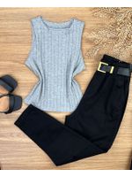 Blusa Canelada Max Croped Regata Cinza
