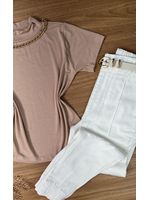 Blusa Manga Curta Gola Alta Nude