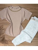 Blusa Manga Curta Gola Alta Nude