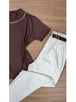 Blusa Manga Curta Gola Alta Marrom